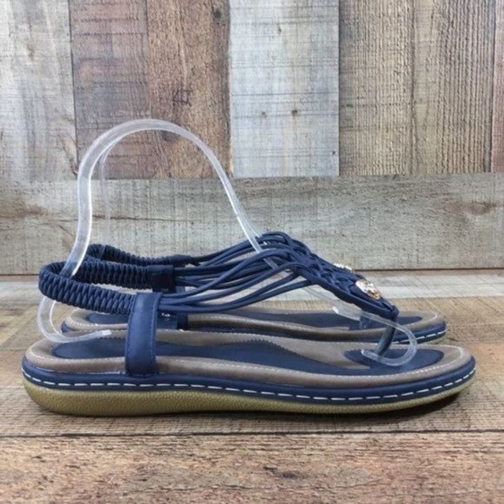 Socofy Blue Strappy Braided‎ Thong SandalsWomens 39 8 Slingback